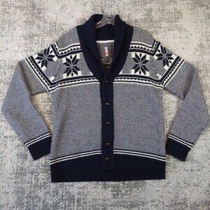 i Jeans by Buffalo Sweater Mens Large Blue Shawl Cardigan Fair Isle Nordic Wool
